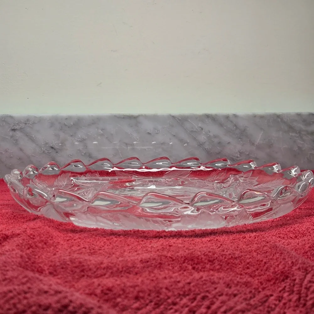 Vintage Crystal Clear Studios Divided Platter Frosted‎ Chrysanthemum, 13x13x1.75